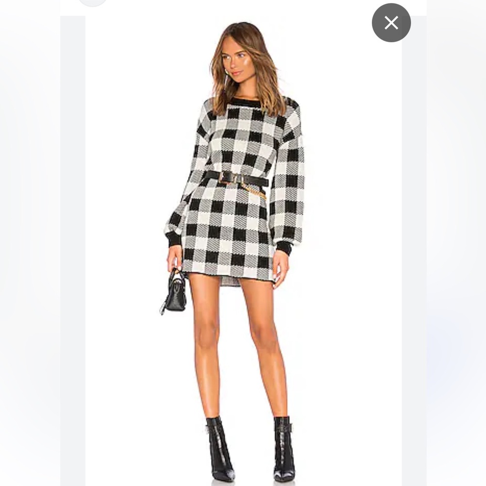 LPA Floyd Black and White Checkered Mini Dress